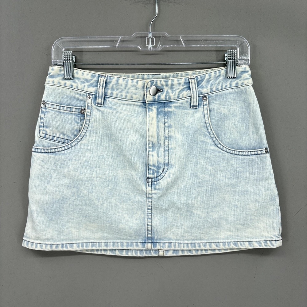 Tibi Skirt Womens 25 Blue Denim Mini Light Wash Pockets Stretch Zip Fly